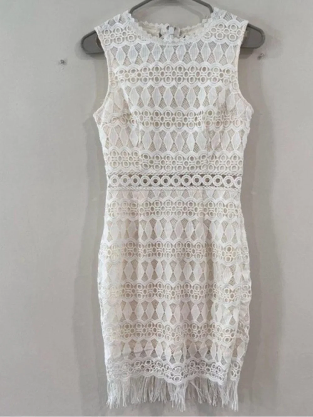 Lulus White Lace Crochet Fringe Dress Small Boho Bridal Shower Beach Bodycon - Picture 5 of 6